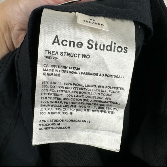 Acne Studios 'Trea Struct Wo' Cropped Wool Trousers Black Size EU 32 160 XS - Picture 7 of 9